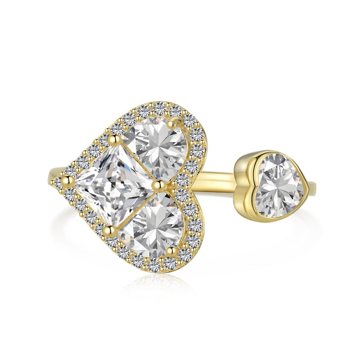 925 Silver Women's Ring with Heart-shaped Zircon Stones Adjustable Size - Jewelry - EM Accessories - 925 silver - new - SILVER-0039-GOL-RING