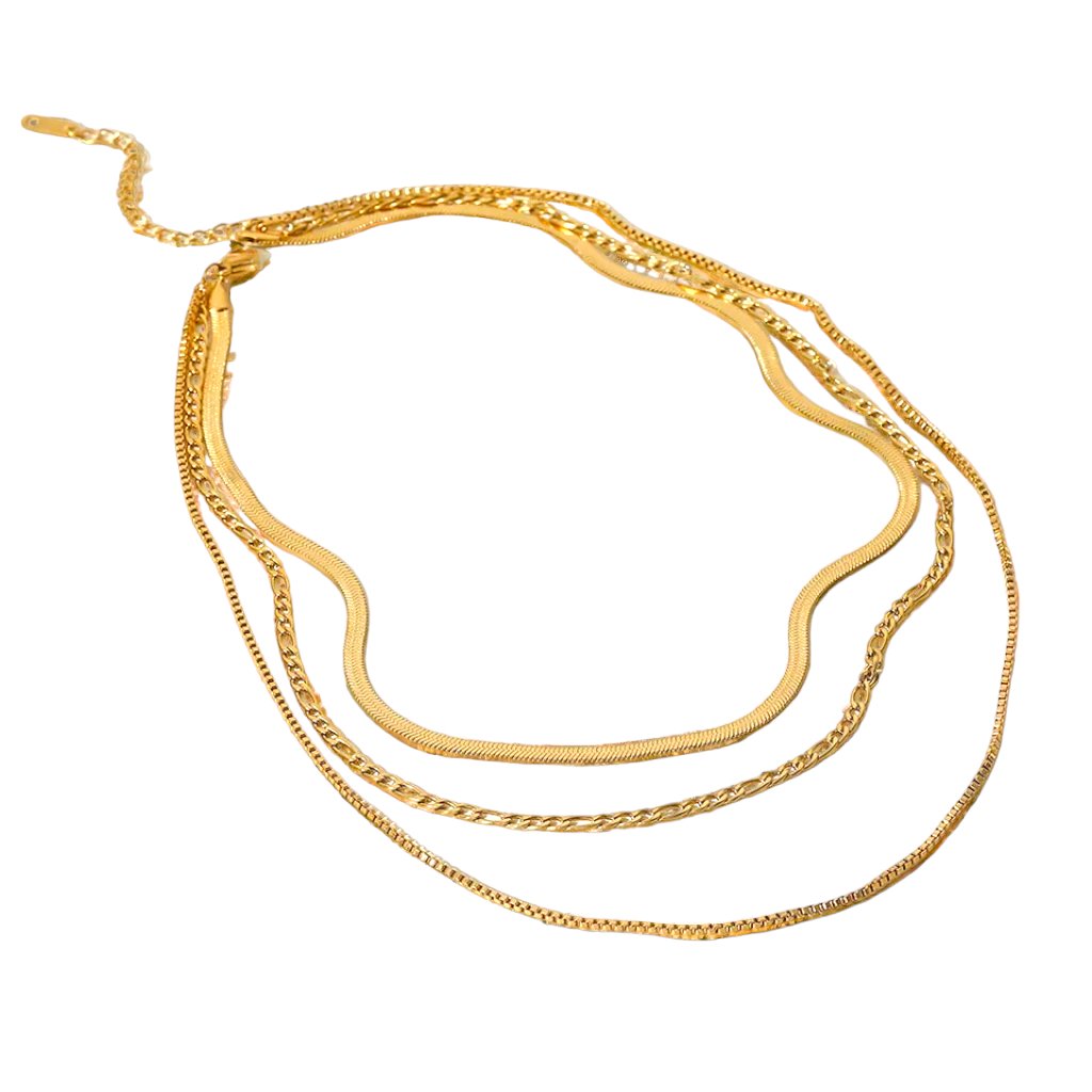 Stainless Steel Flat Snake Herringbone Chain Three Layer Figaro Chains Necklace - Jewelry - Yiwu J & D - new - Stainless Steel - SSTEEL-0066-NLC