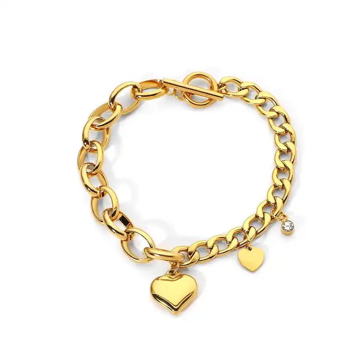 Stainless Steel Woman's Bracelet, Heart Shaped 18K gold plated - Jewelry - Yiwu J & D - new - Stainless Steel - SSTEEL-0063-BRC